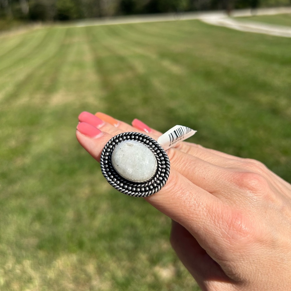 German Silver Ring With Moonstone Size 6/ 1.25‎ Inches Long Braided NWT ornate